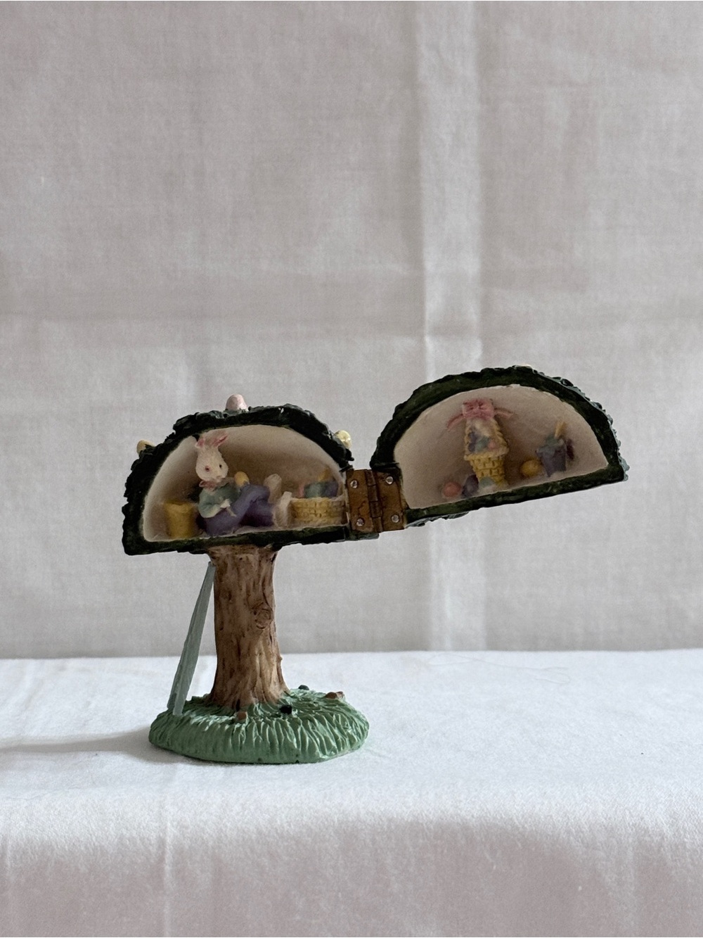 Whimsical Bunny Tree Miniature Shelf - Green and Brown Home Art